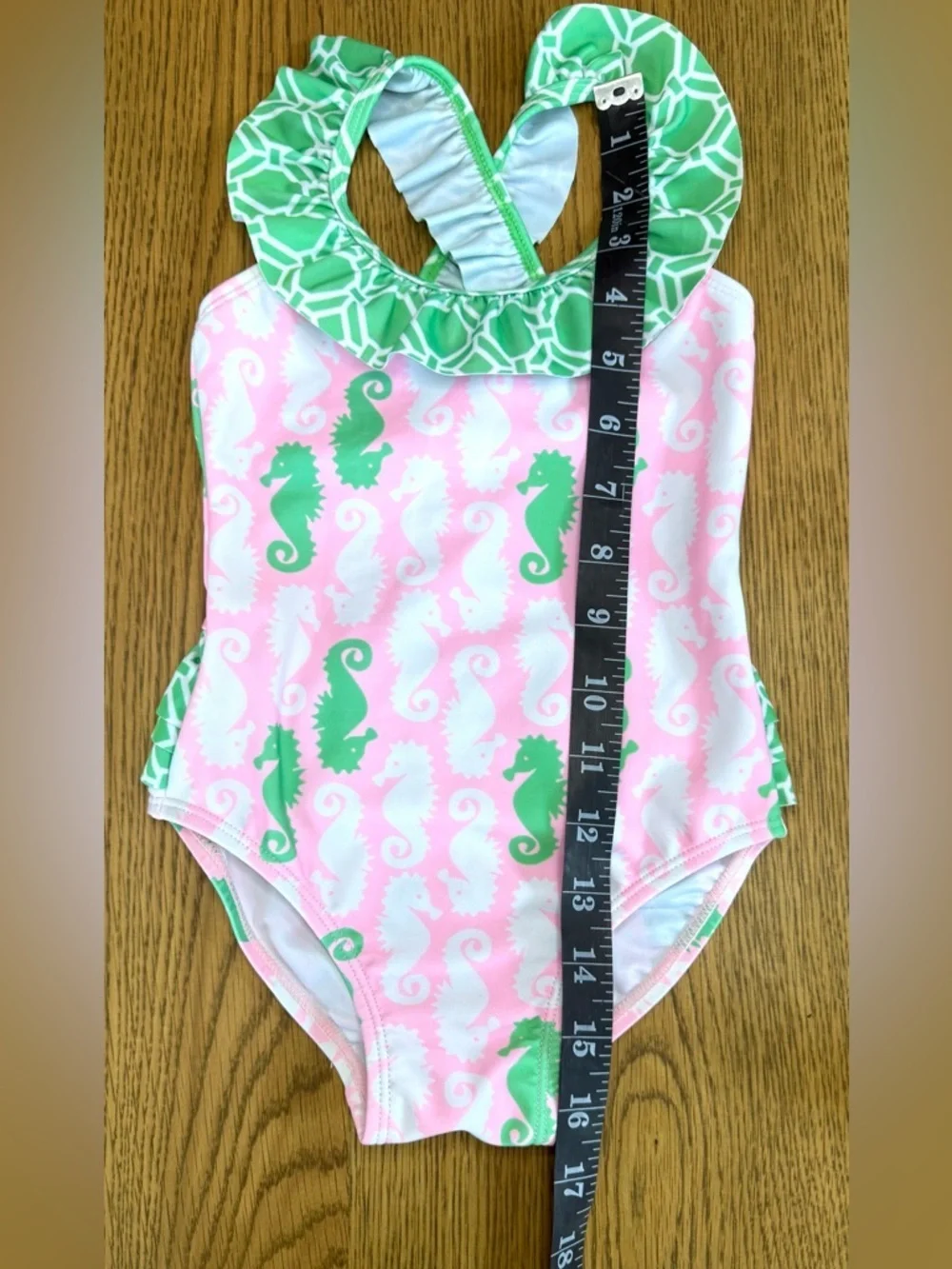 Flap Happy Seahorse One Piece Swimsuit Pink Green Ruffle Sz 2 NWT